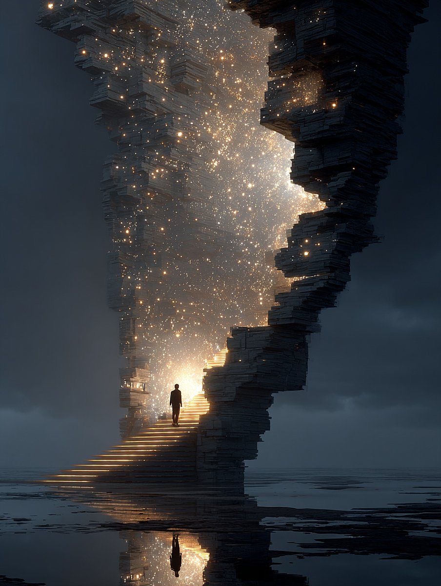 Ein Weg durch eine monumentale Treppe aus Fels und Licht
